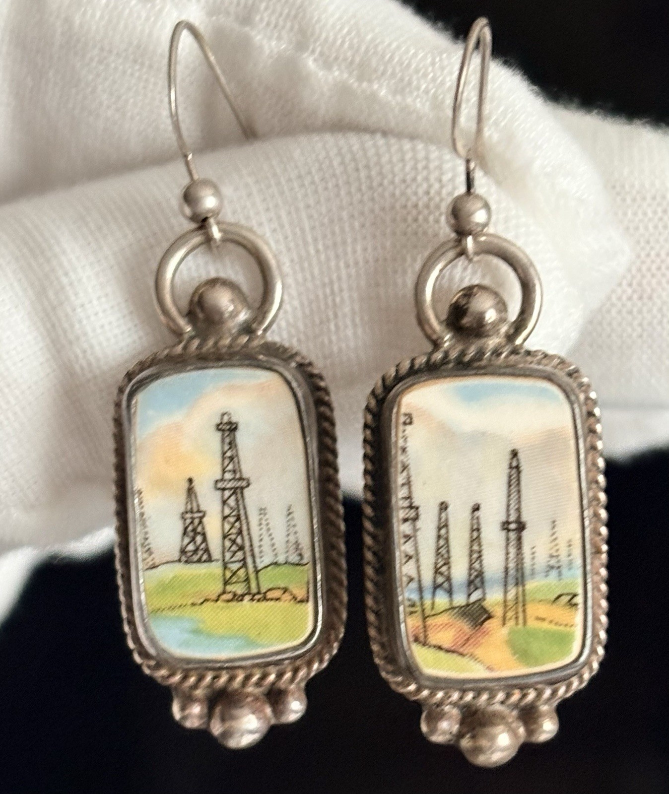 JACQUELINE SMILEY JSVR WESTERN VINTAGE REVIVAL STERLING SILVER OIL RIG EARRINGS