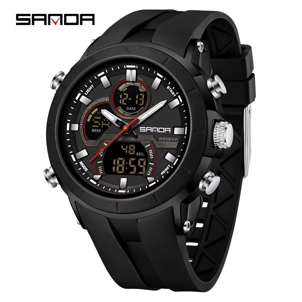 SANDA 6279 Hot Sale Digital Watch for Man Dual Display Large Dial Auto Date Lumi