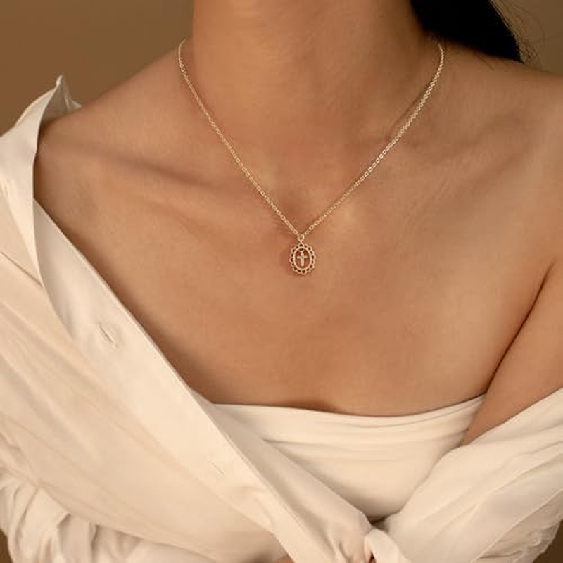 Cross Necklace for Women Trendy,Dainty 14K Gold Plated Cross Necklaces | Double