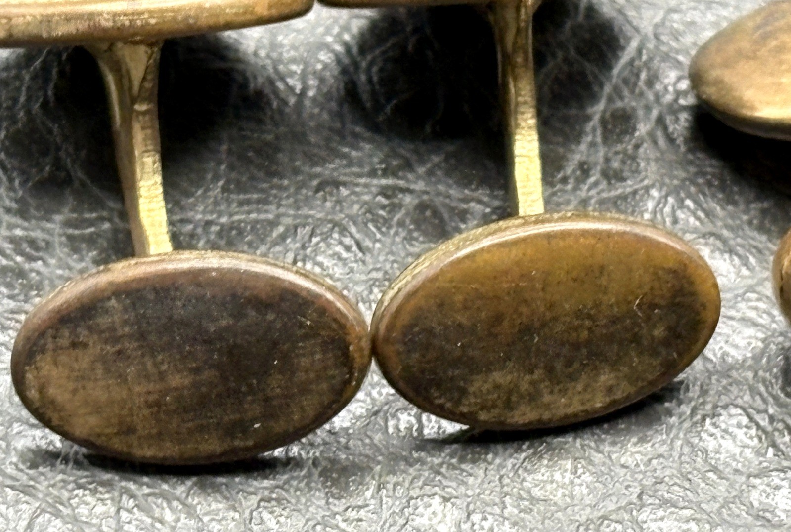 Vintage Lot 2 Pairs Victorian Gold Filled Cufflinks Etched Oval Paste Stones