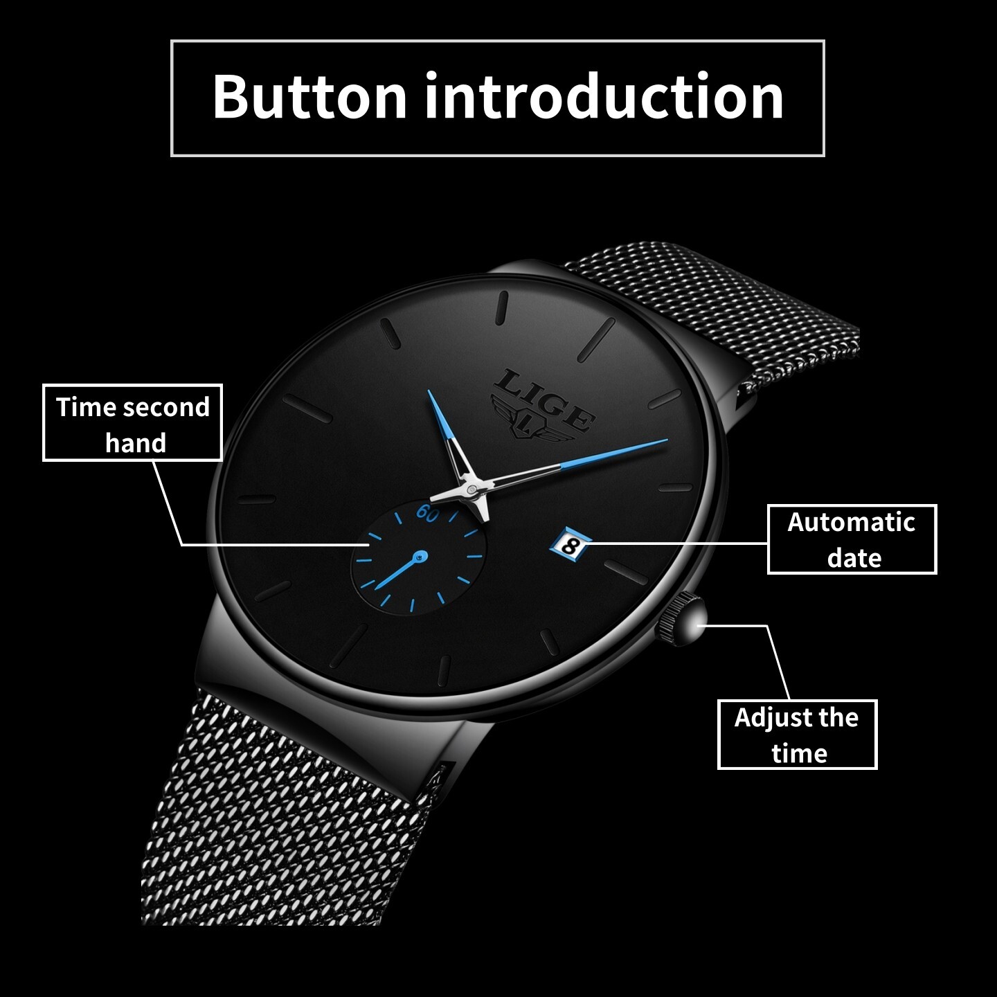 Ultra-thin Men Quartz Watch Stainless Steel Date Waterproof Business Wristwatch