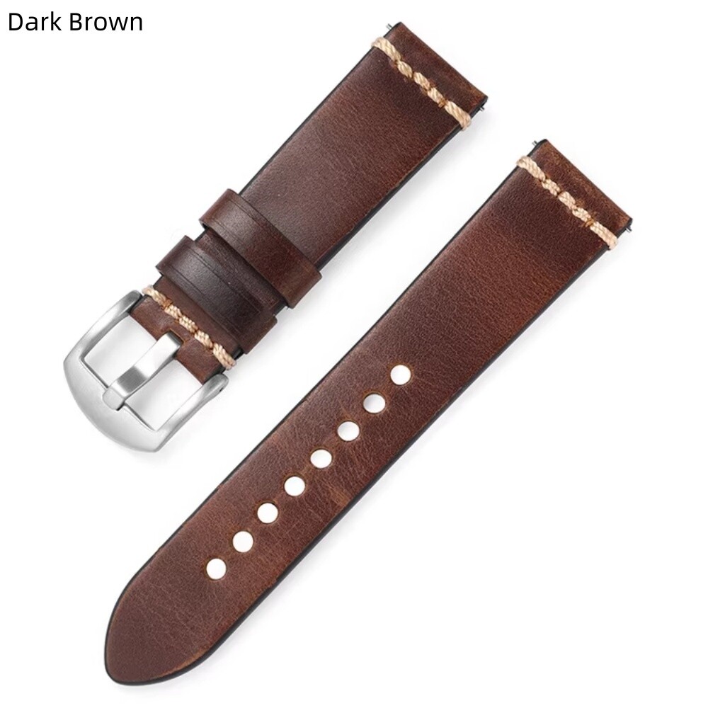 Luxury Waxed Cowhide Leather Hand Stitched Watch Band Strap 18mm-24mm Optional