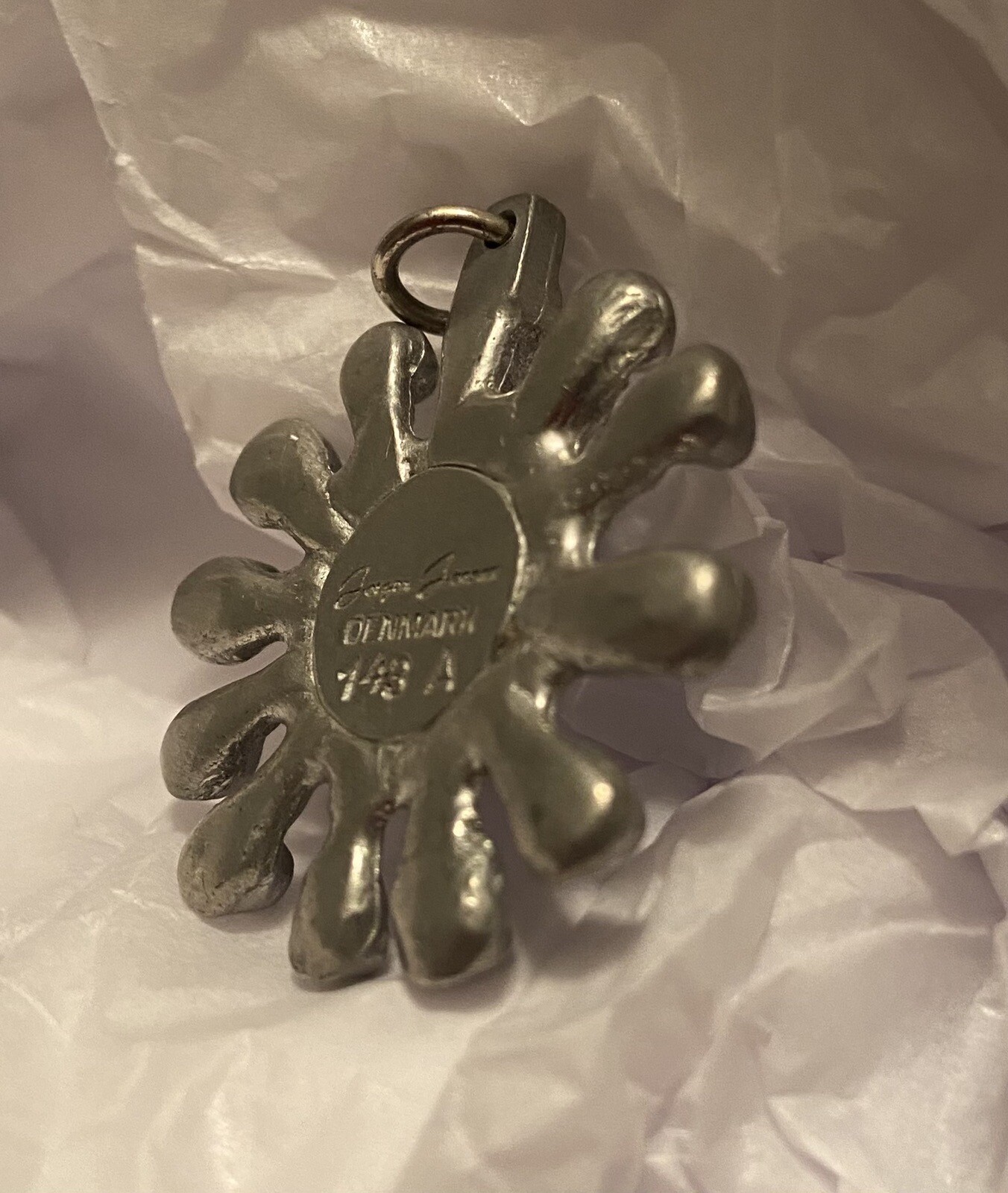 Jorgen Jensen Danish Modern Pewter Pendant Blue Glass Stone Denmark—No Chain