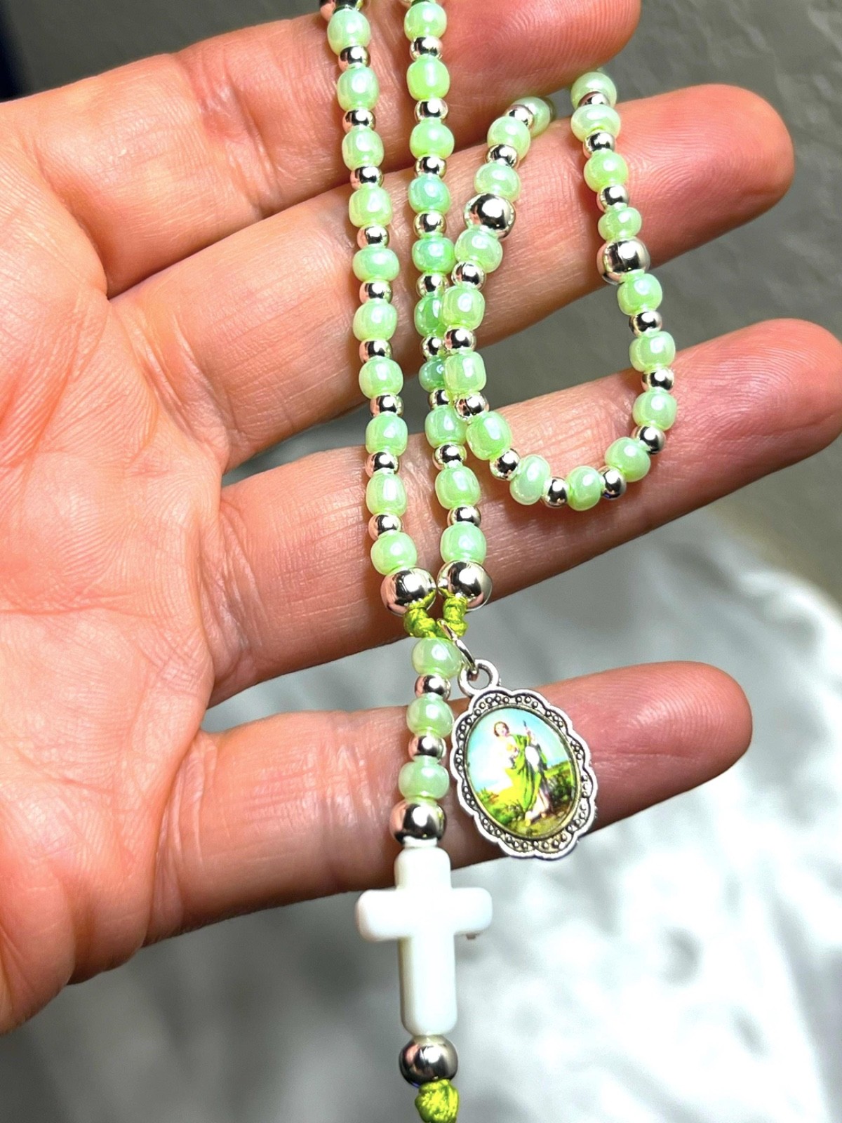 Light Green 5 Decade Catholic Pocket Rosary – Confirmation Gift for Teens