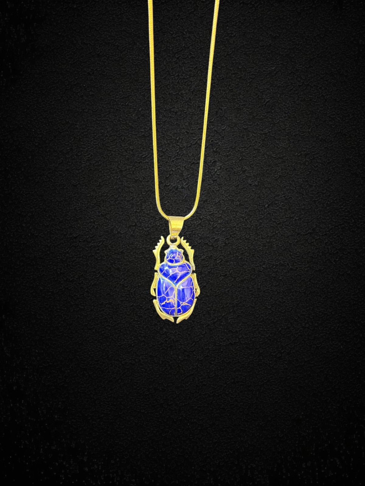 Blue Scarab Pendant Necklace Ancient Egyptian Amulet Lapis Blue Beetle Charm