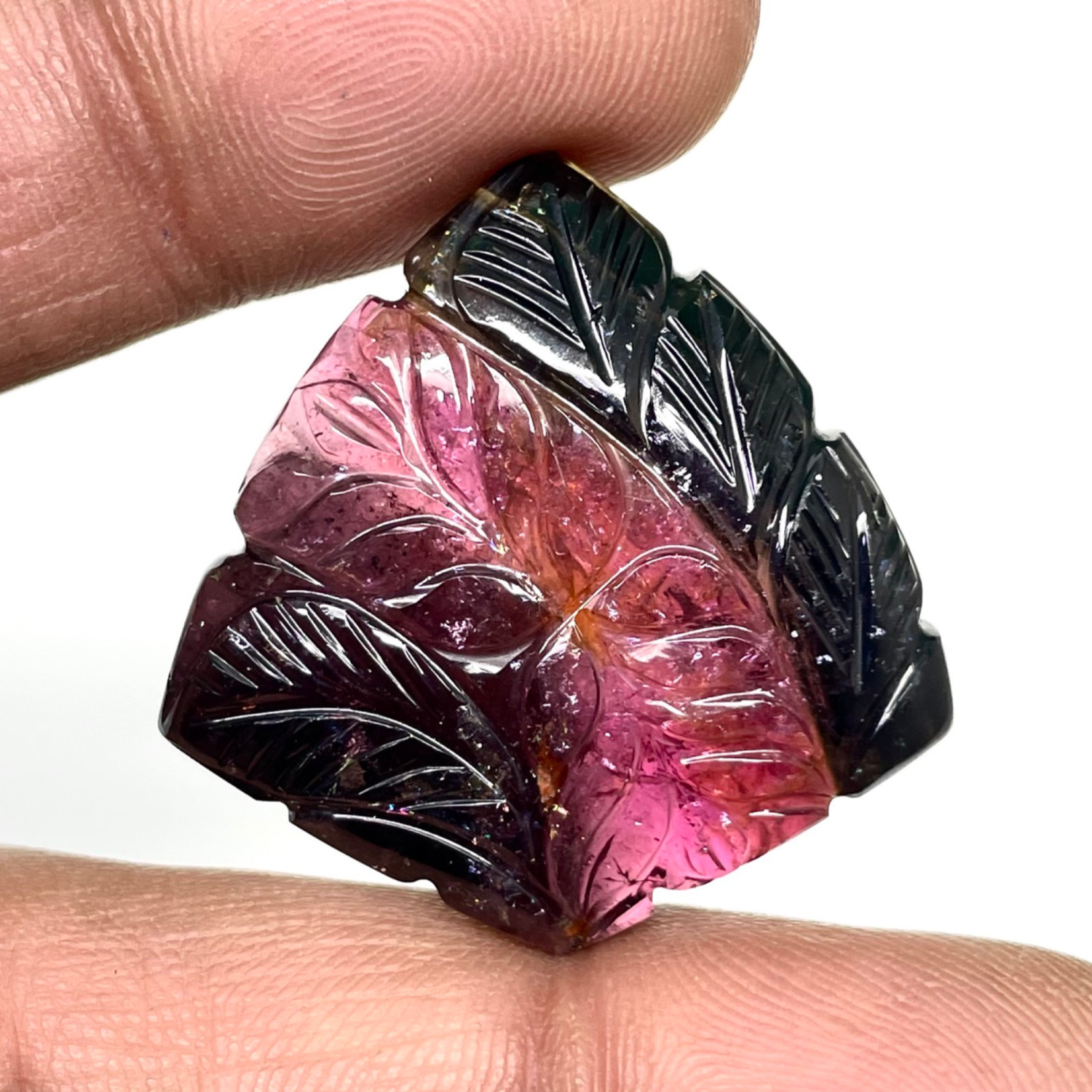52.65 Cts Natural Carved Tourmaline 31x31mm Bi Color Loose Untreated Gemstone
