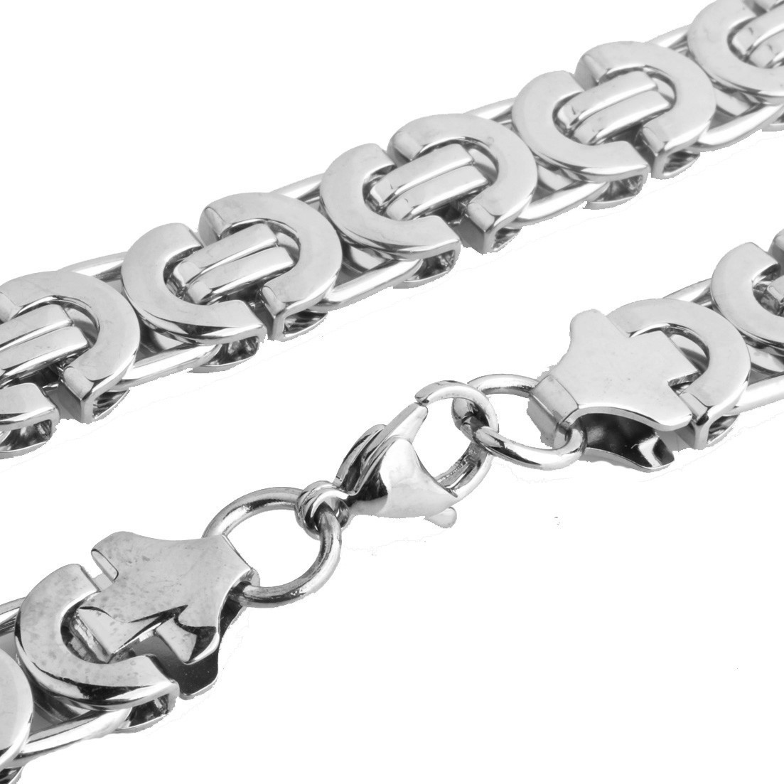 6/8/11mm Fashion 316L Stainless Steel Women Men’s Chain Flat Byzantine Necklace
