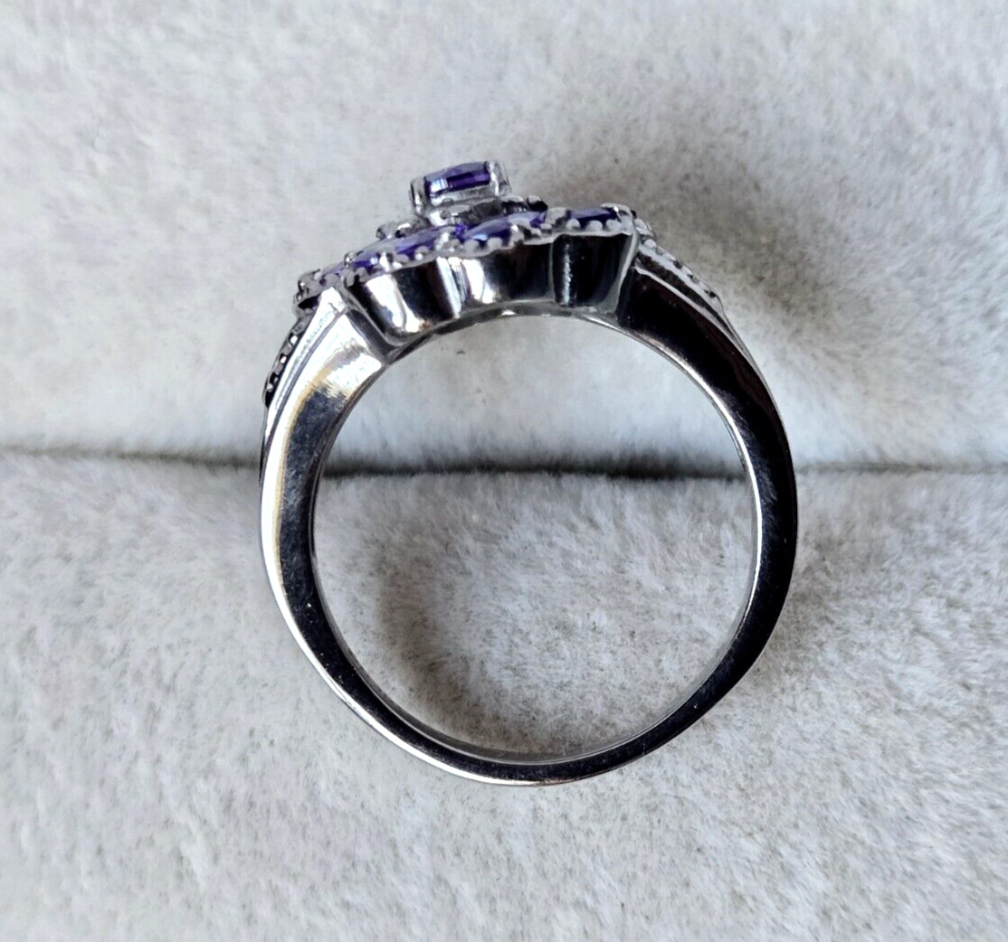 Purple Iolite Floral Ring in Surgical Stainless Steel, 2.85 ctw Size 7