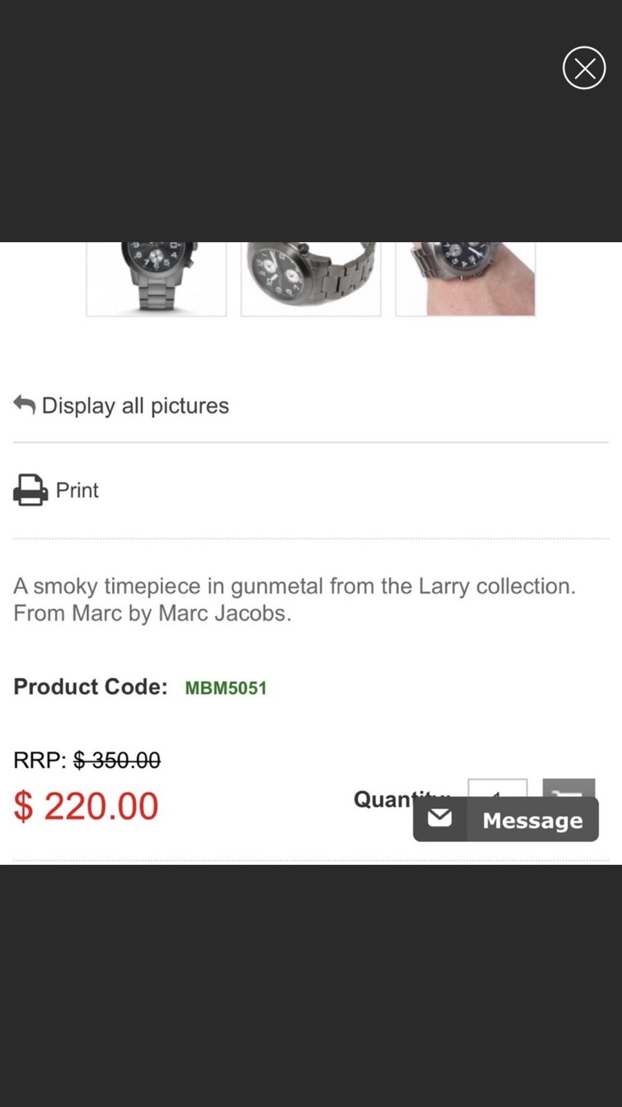 Marc jacobs mbm 5051 gun metal Larry collection