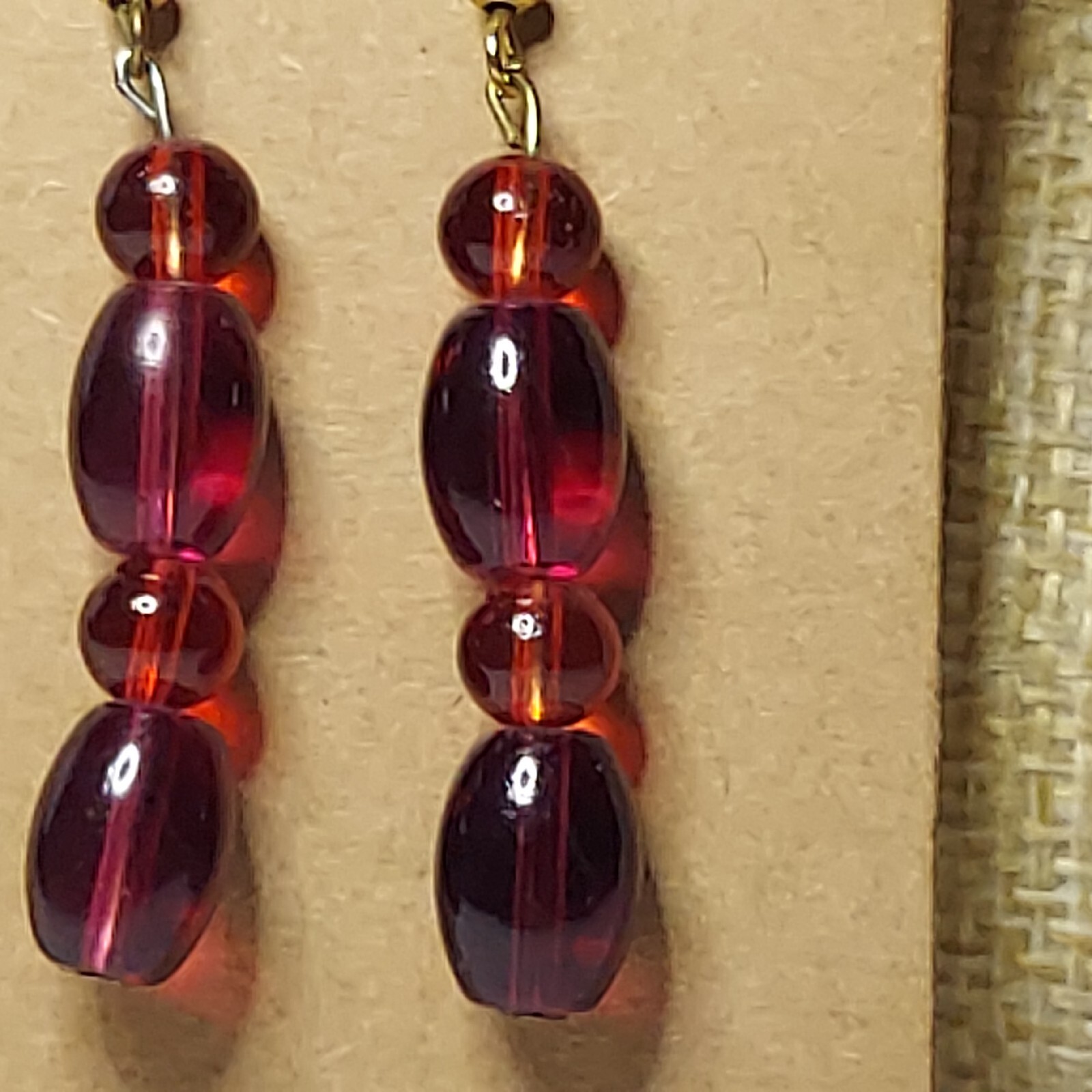 Dangle Drop beaded Earrings Hooks Red 2″