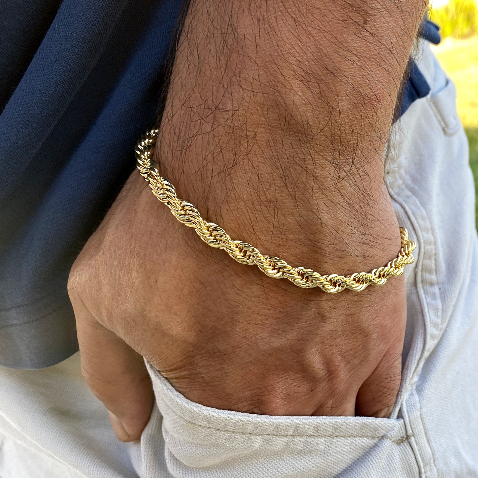 14K Gold Plated Rope Chain Hip Hop Bracelet Twisted Braided 3-8mm Thick 8″-9″ In