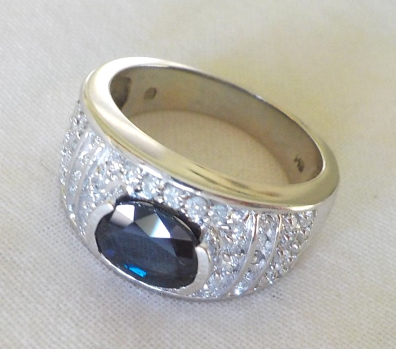 14k White Gold Solitaire Sapphire Diamond Ring – 6.80 gms, Sz 6.75, 1.86 ctw