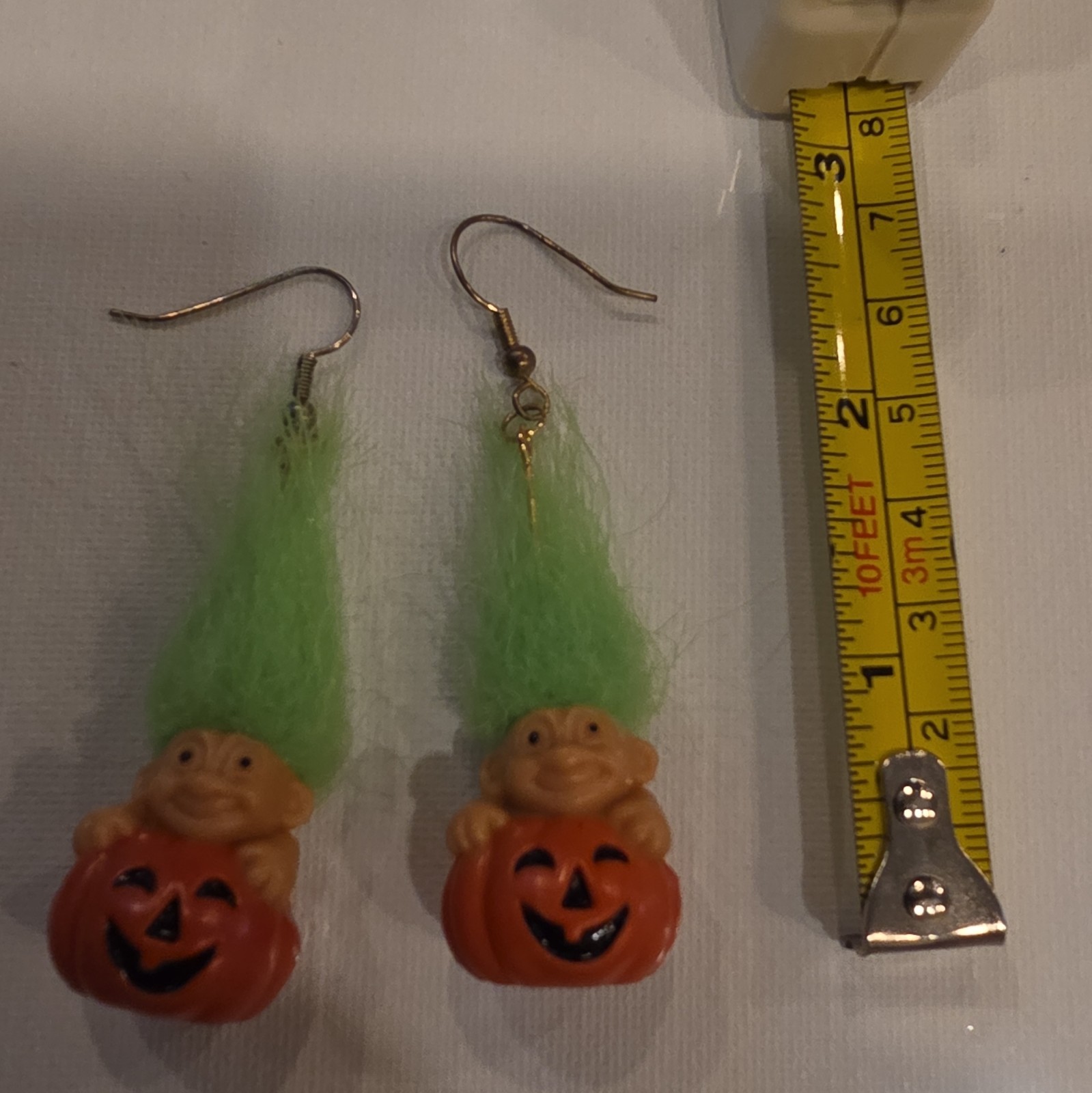 VTG Halloween Troll Doll Earrings RUSS Pumpkin Jack O Lantern Pierced Dangle y2k