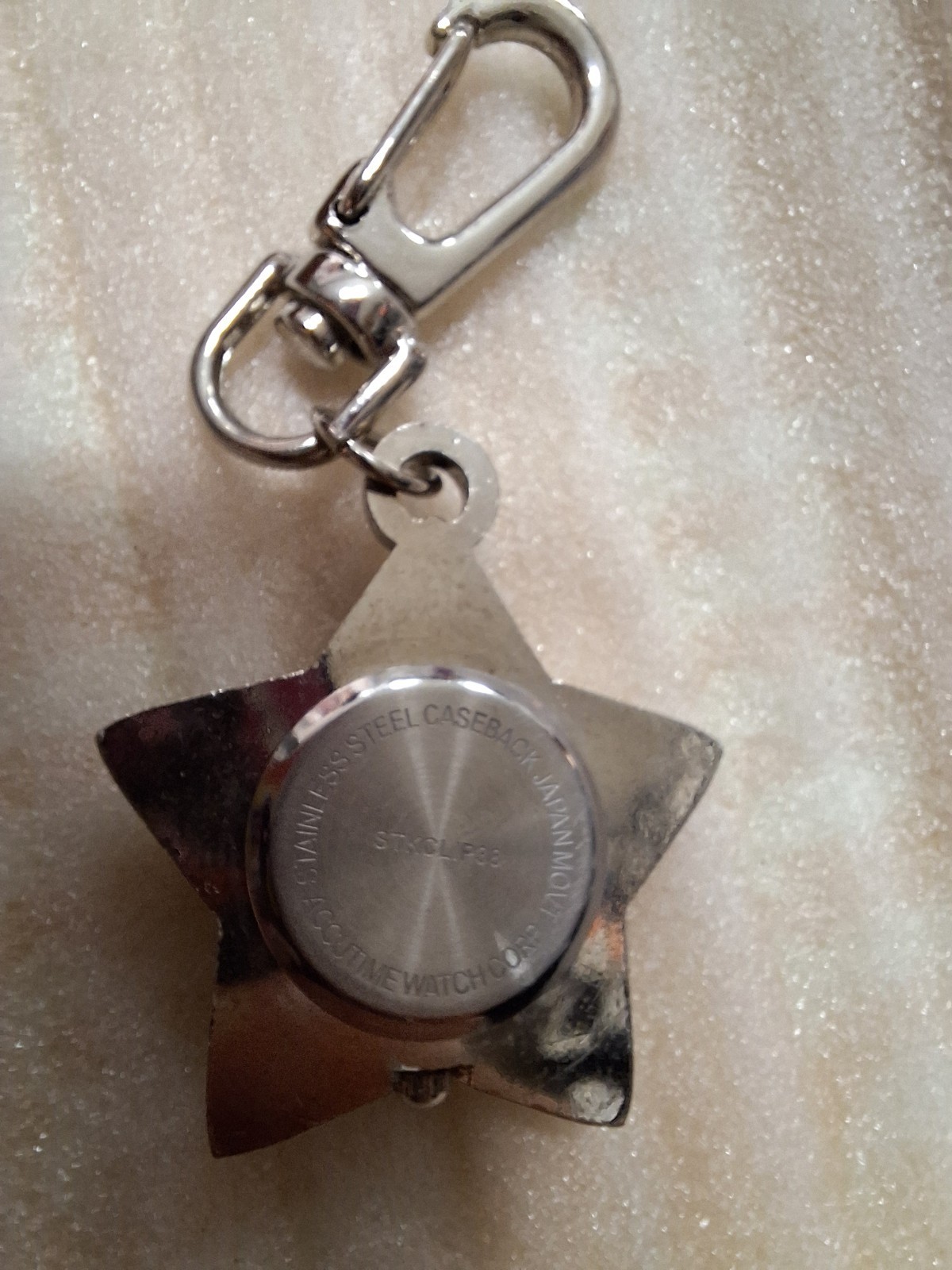 Star Key Ring Watch Carabiner Clip Silver Stainless Steel White Dial 18mm