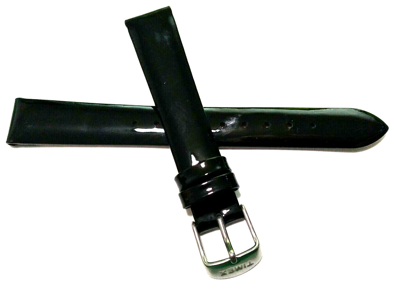 New Authentic Timex Jet Black Gloss Patent Leather 16mm Regular Watch Band Strap