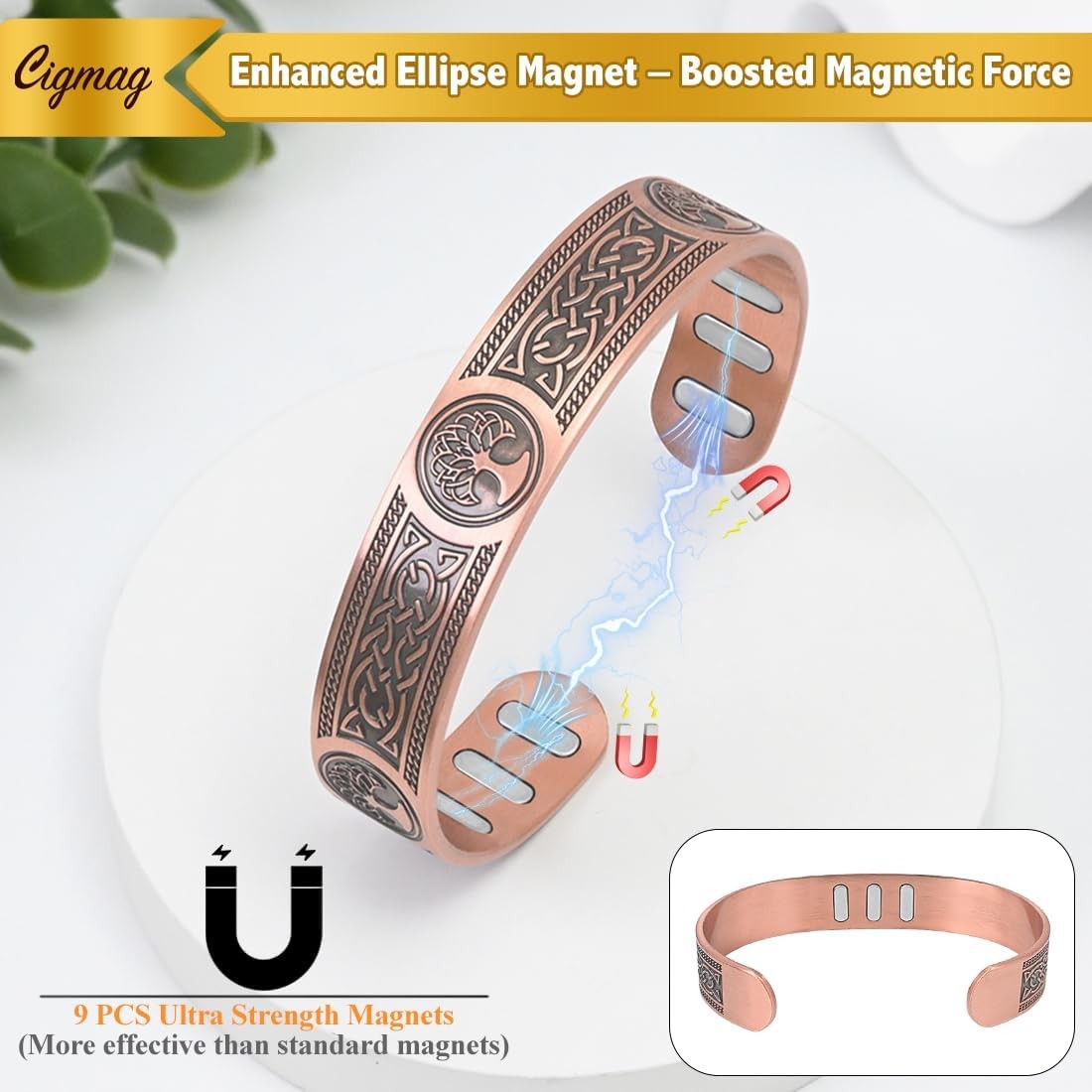Men Women Bracelet Magnetic Therapy Arthritis Pain Relief Pure Solid Copper Bang