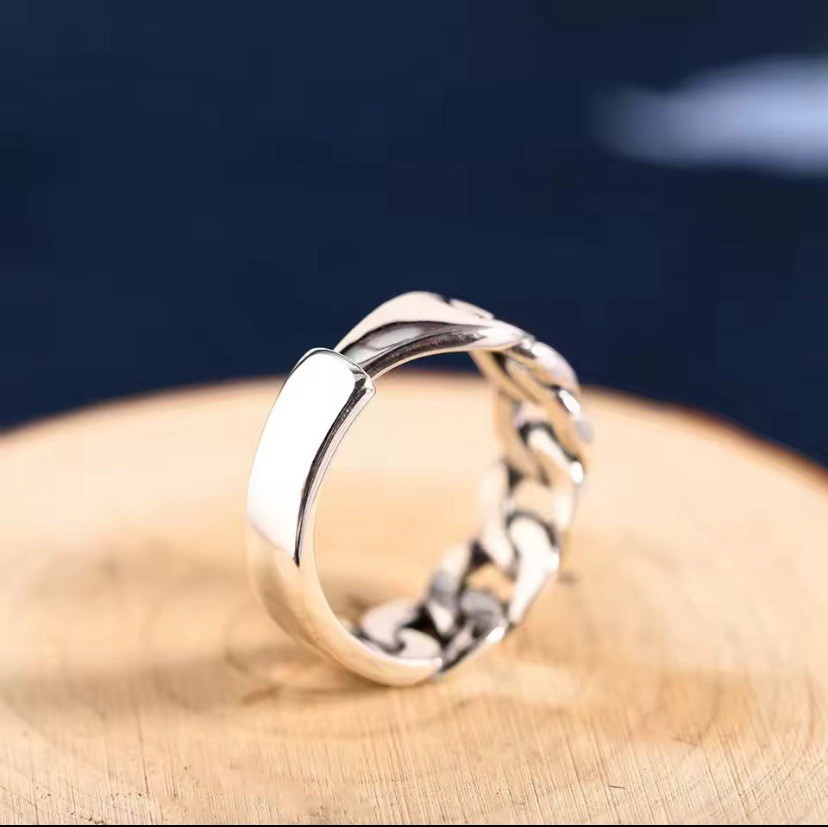 Silver Ring Ring Polished Braided Design Adjustable Size