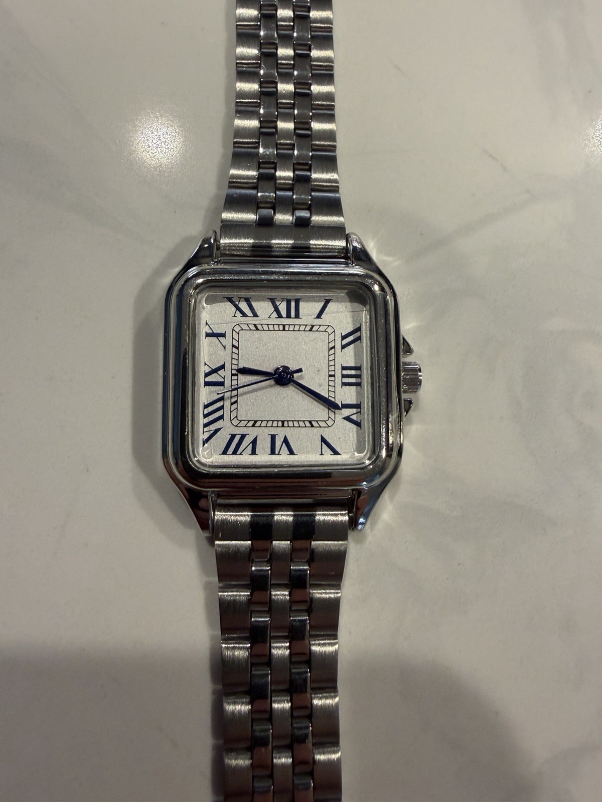 Accutime Silver Square Quartz Watch White Dial Roman Number Dial Silver Bracelet