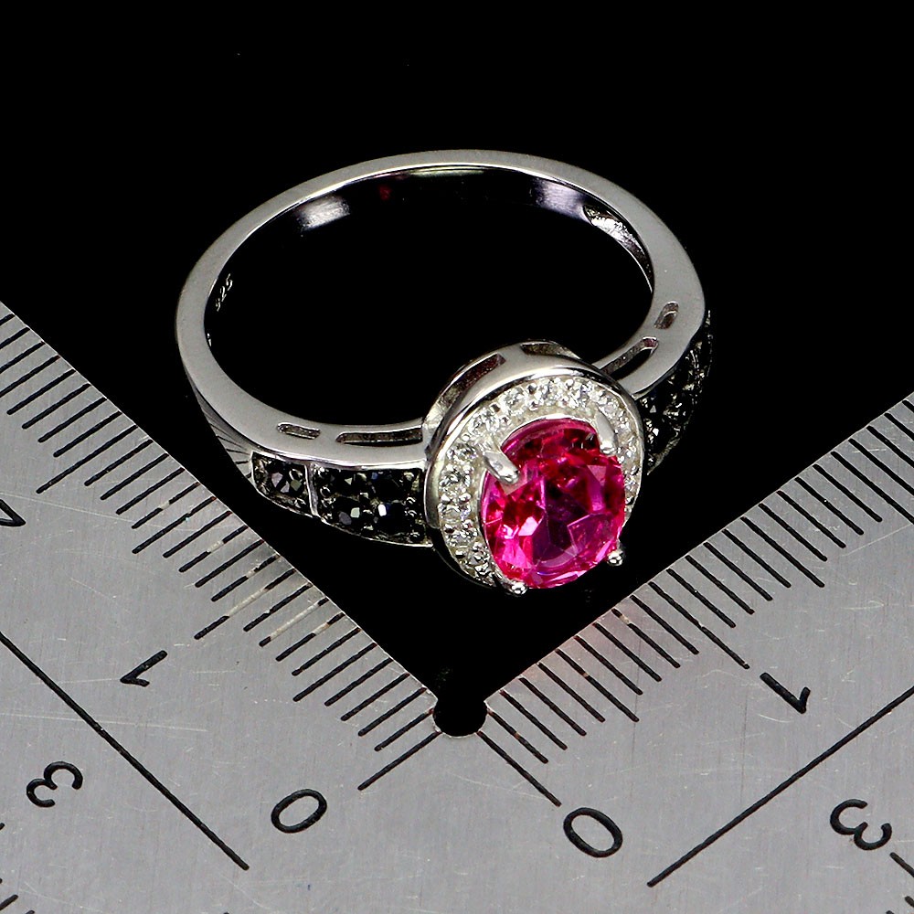 925 Sterling Silver Ring Oval Pink Topaz 8x6mm Spinel Gemstone Jewelry Size 8