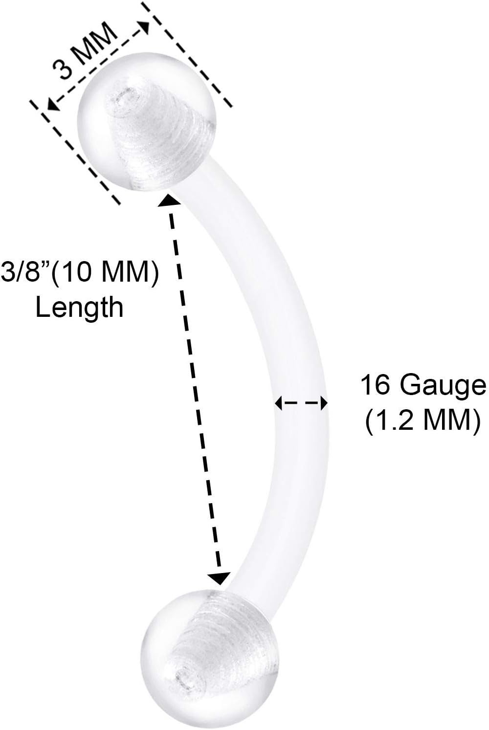6PC Clear Bioflex Monroe Piercing Retainer 16G 10mm Ball Medusa Lobe