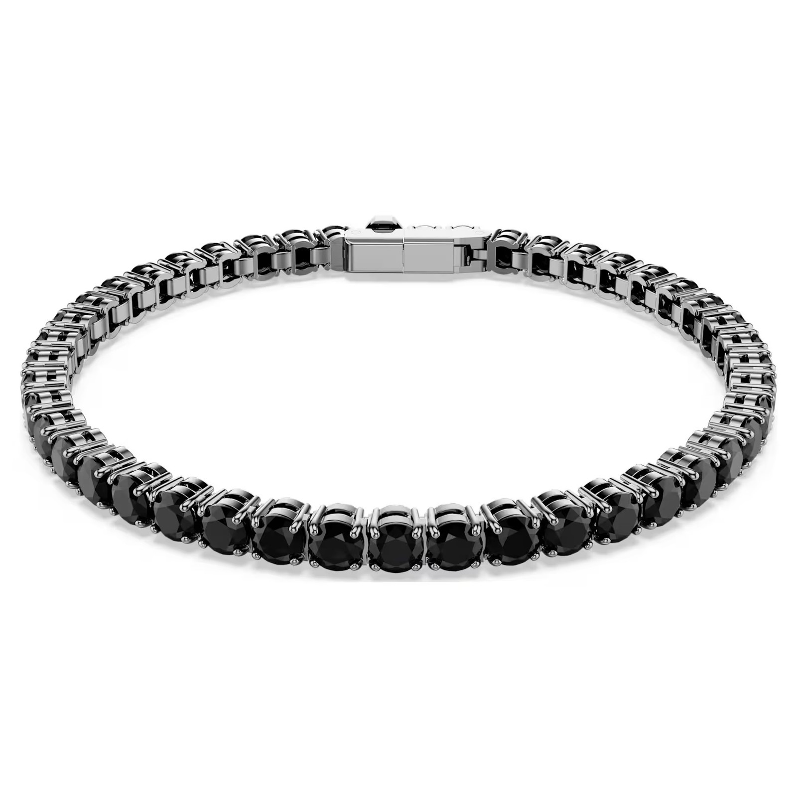 Swarovski Matrix Tennis Bracelet, Round Cut, Black, Ruthenium 5696031 (Size M)
