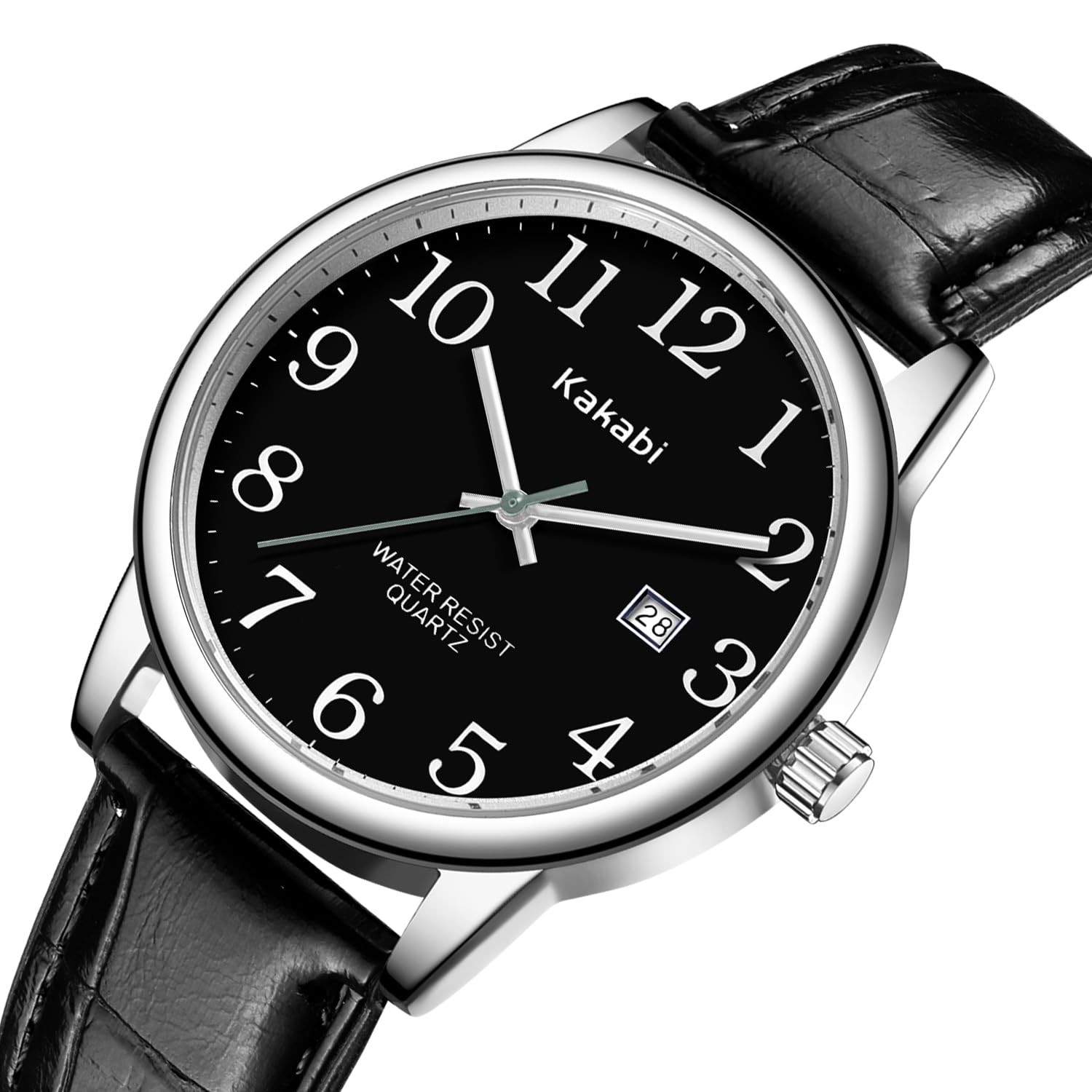 Kakabi Watch for Men, Easy Reader Unisex Analog 011-Black/Silver-Tone/Black