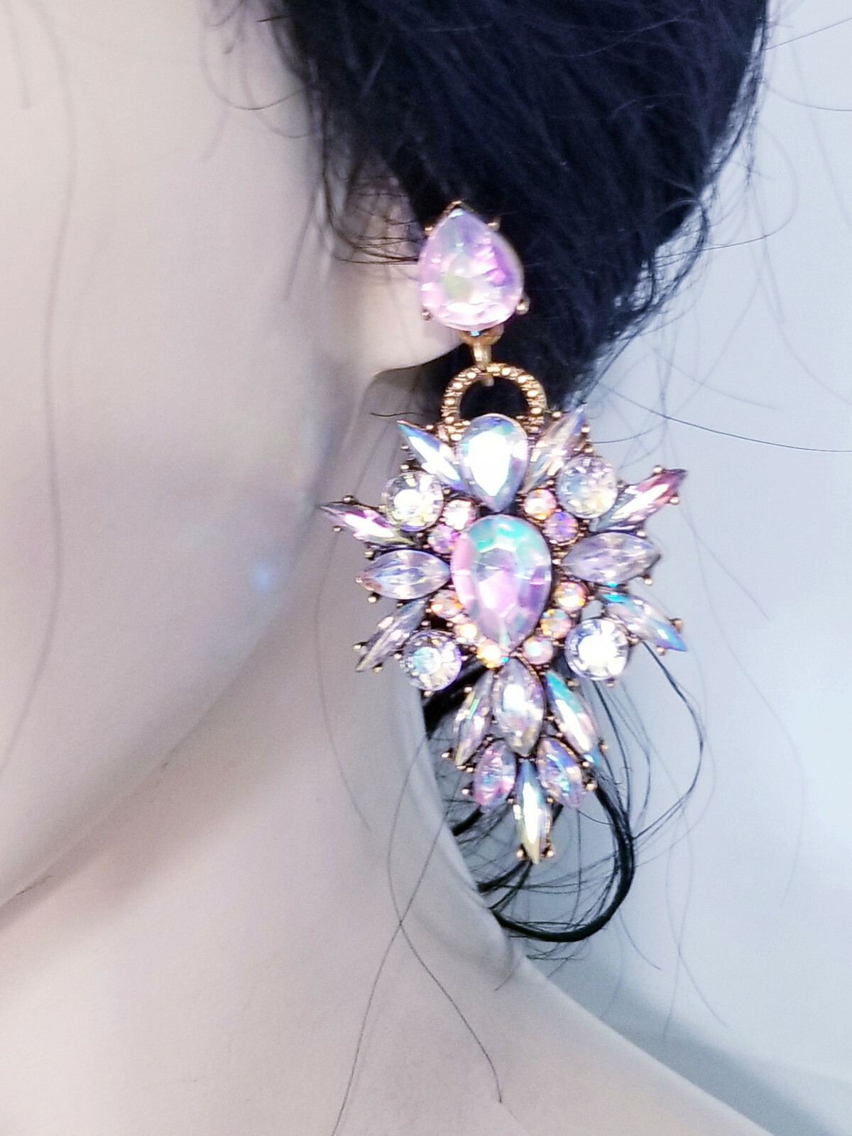 Chandelier Earrings AB Rhinestone Crystal 2.8 in