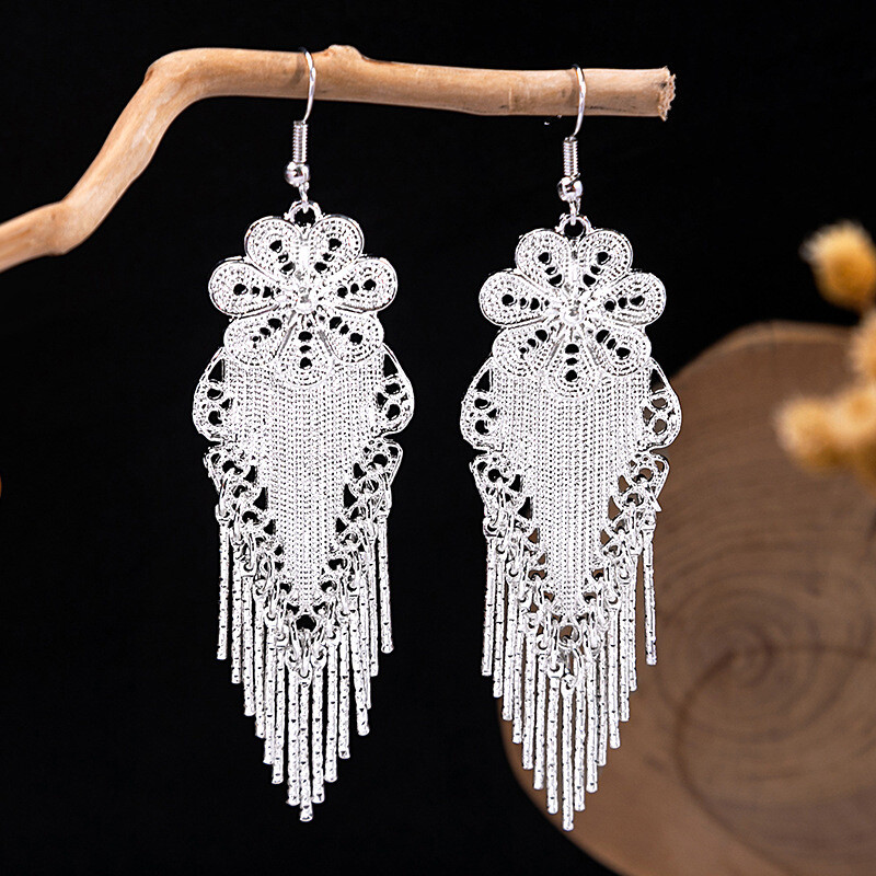 Ethnic Style Earrings Personalized Bohemian Style Floral Long Tassel Earrings