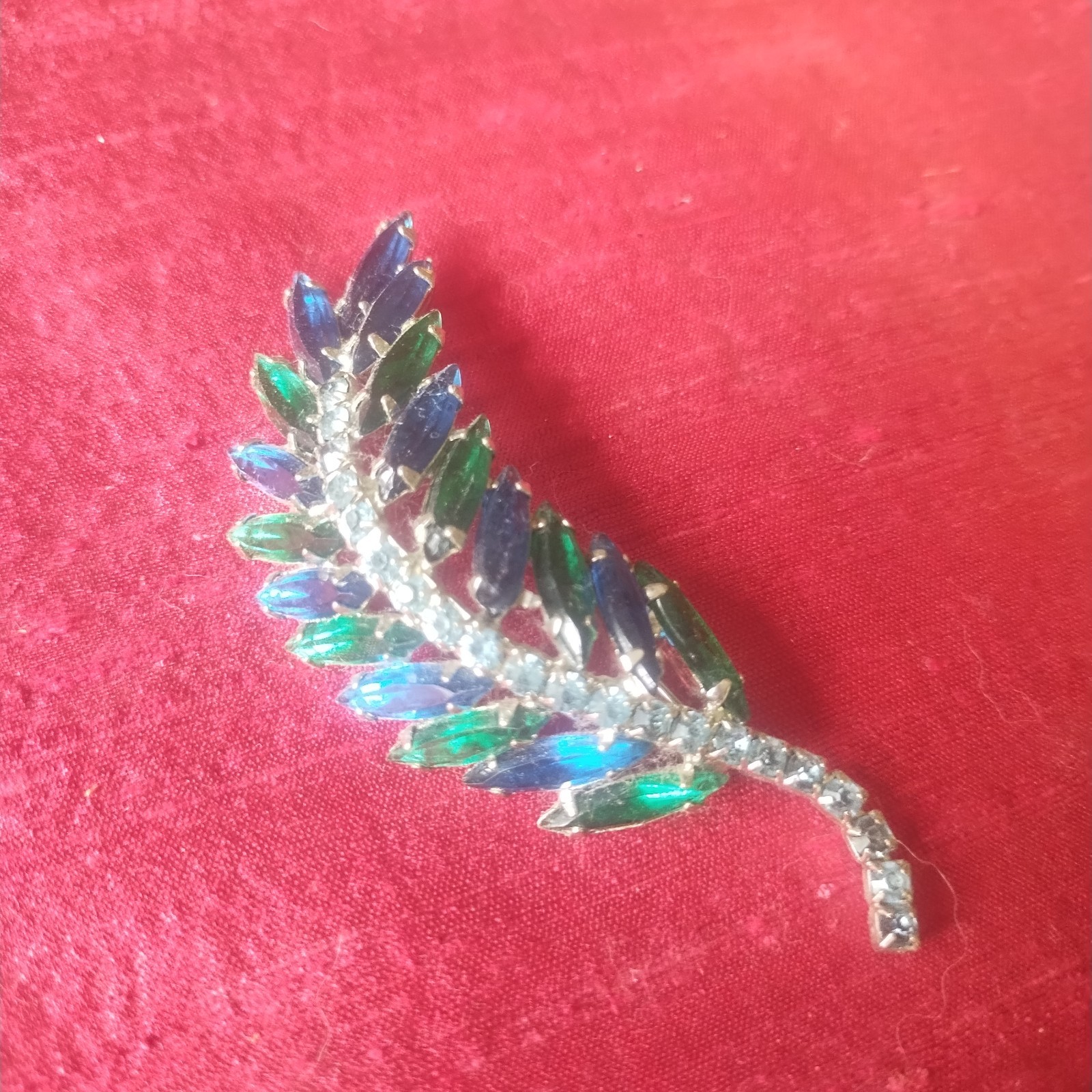 Green And Blue Rhinestone Brooch Vintage