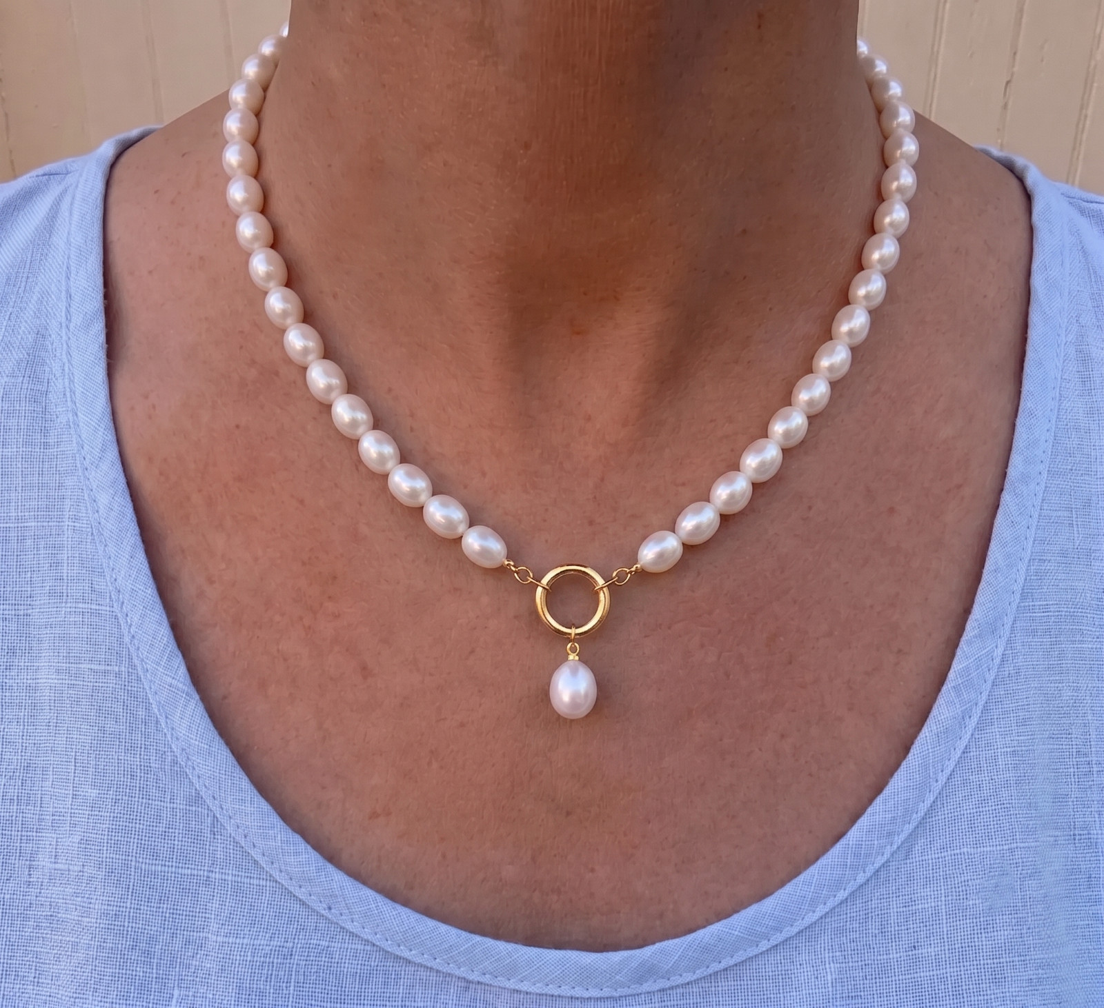 White Baroque Pearl Necklace, Gold Filled Clasp, Drop Pearl Pendant