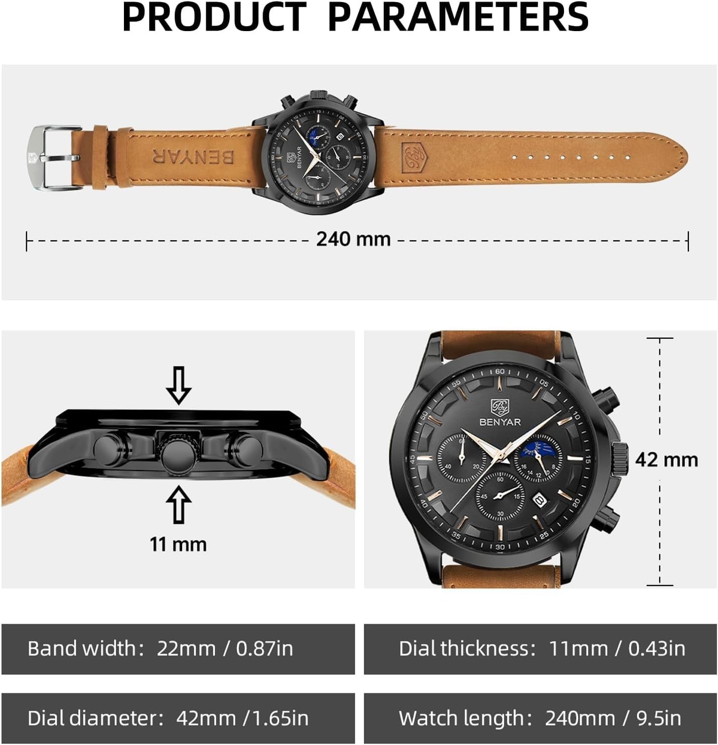 Stylish Men’s Black Dial Chronograph Watch – Bracelet for Casual & Business Wear