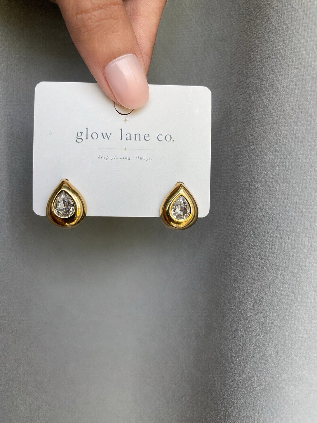 18K Gold PVD Clear Stone Teardrop Stud Earrings 316L Stainless Steel