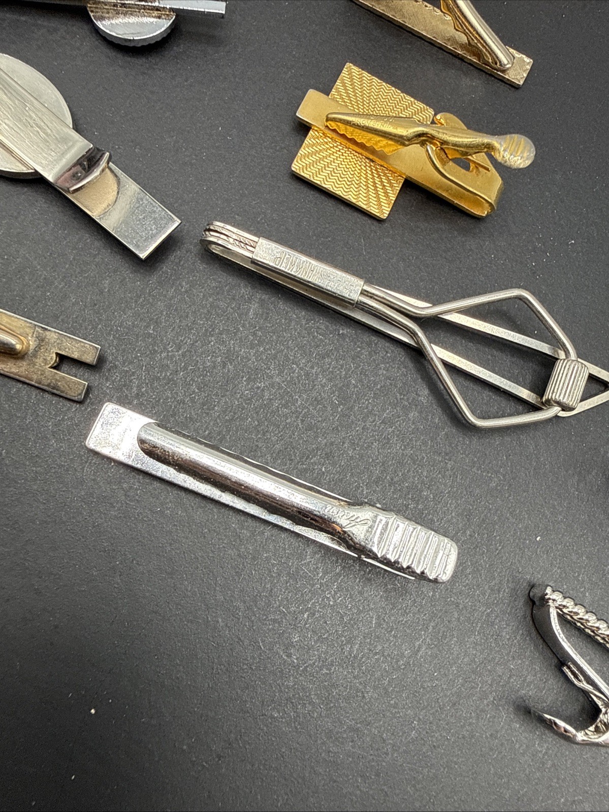 Lot Of Tie Clips And Other Vintage Clip Silver Gold Tone J4