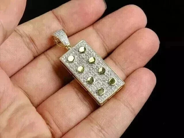 2Ct Round Cut Real Moissanite Lego Bricks Charm Pendant 14K Two Tone Gold Plated
