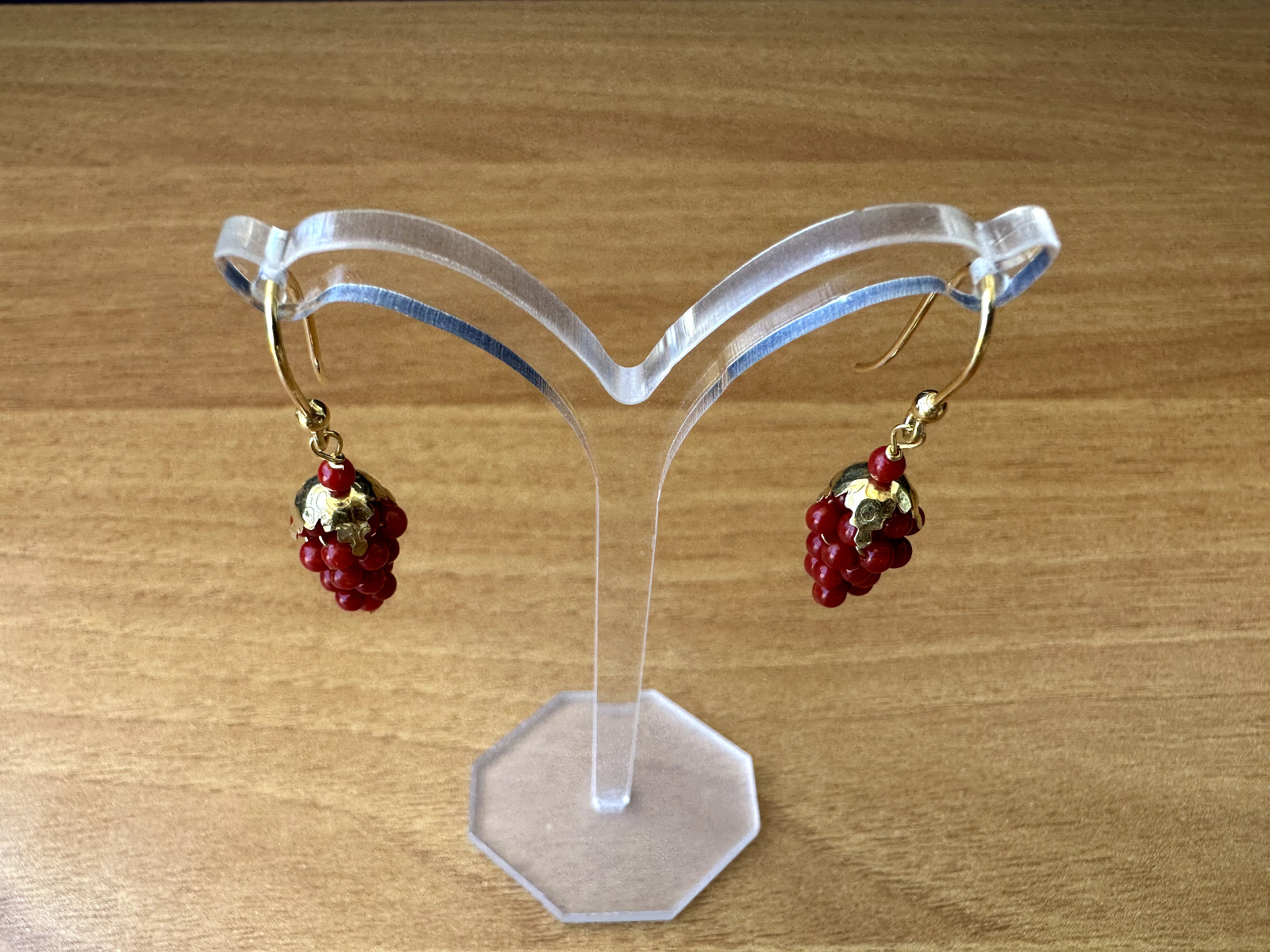 Real Natural Mediterranean Red Coral 925 Silver Cluster Earrings