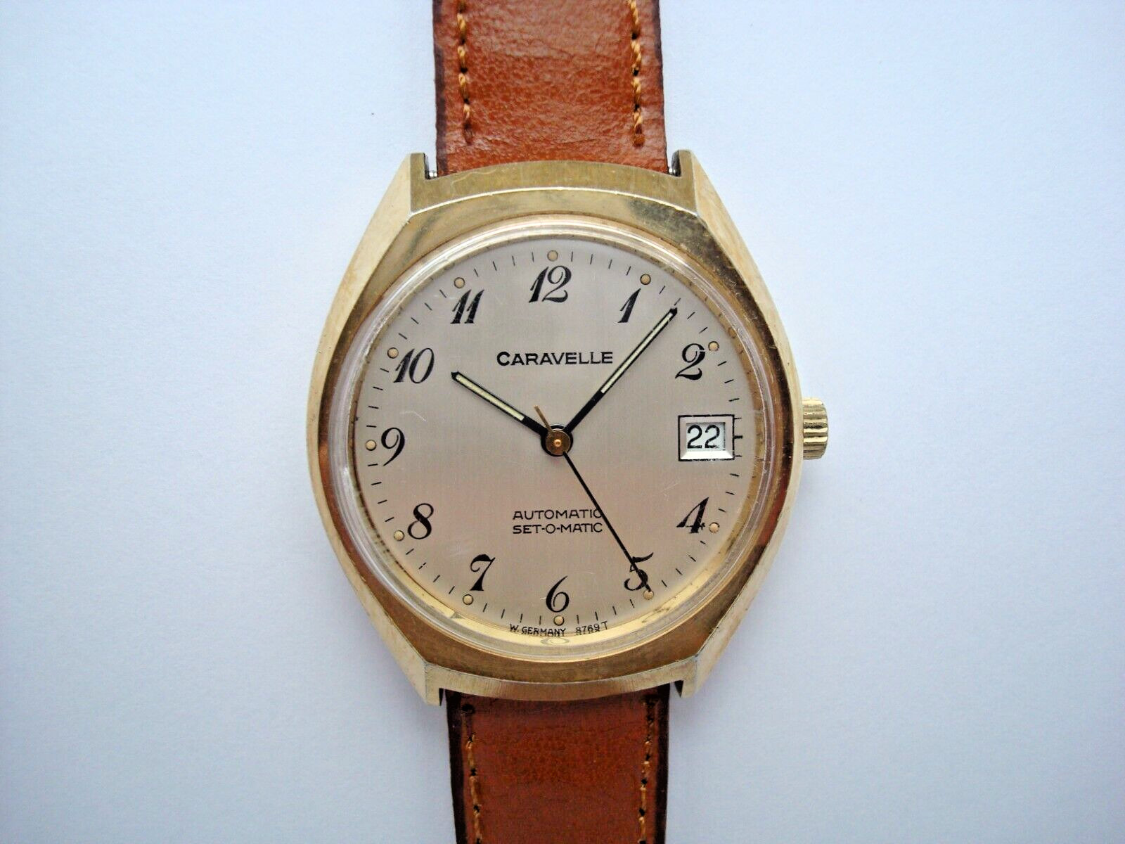 Bulova Caravelle Men’s Automatic Watch Set-O-Matic 17j. Date Quick Set New Band