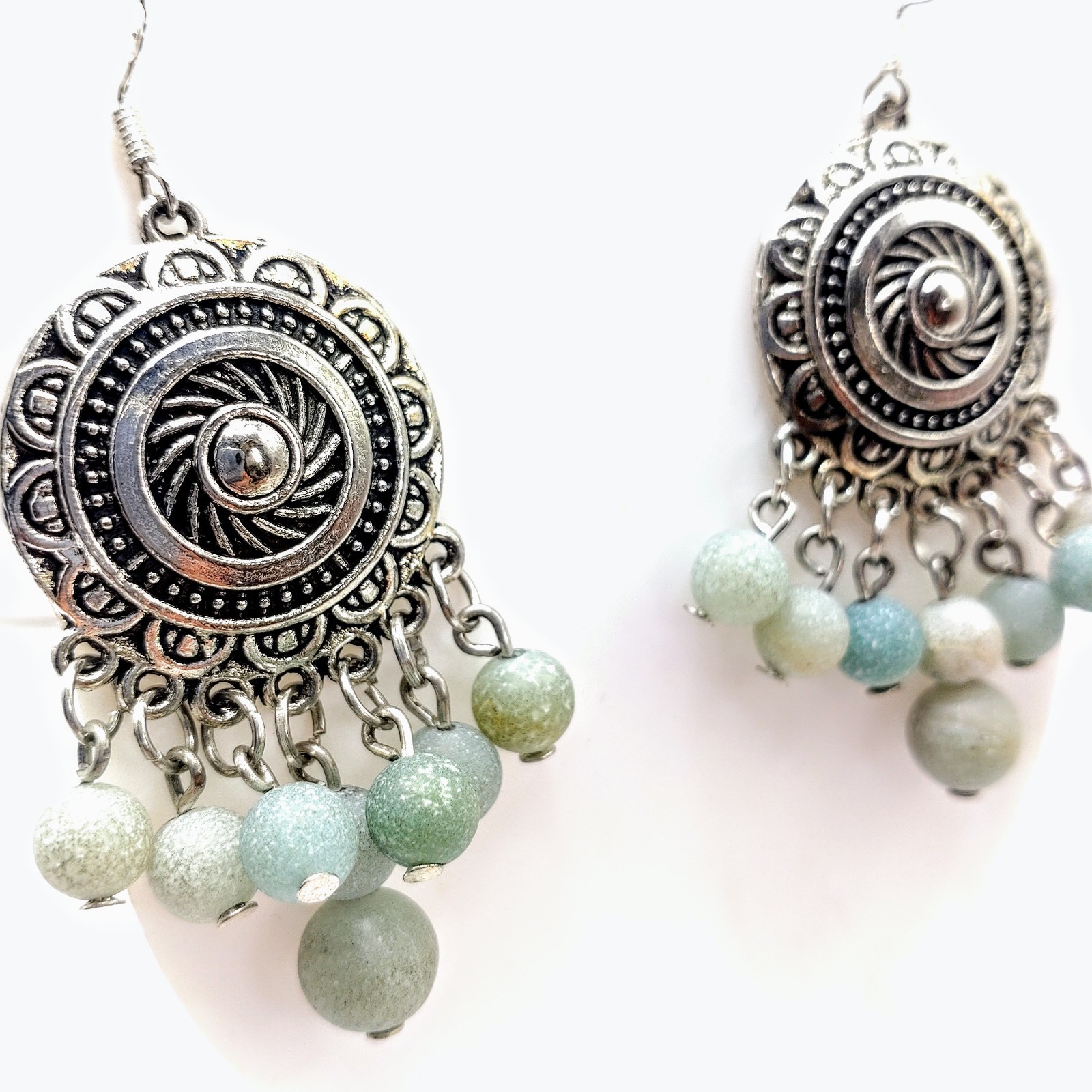 Gemstone Earrings Dangle Drop Beaded Crystal Boho Sterling Silver Hooks Handmade