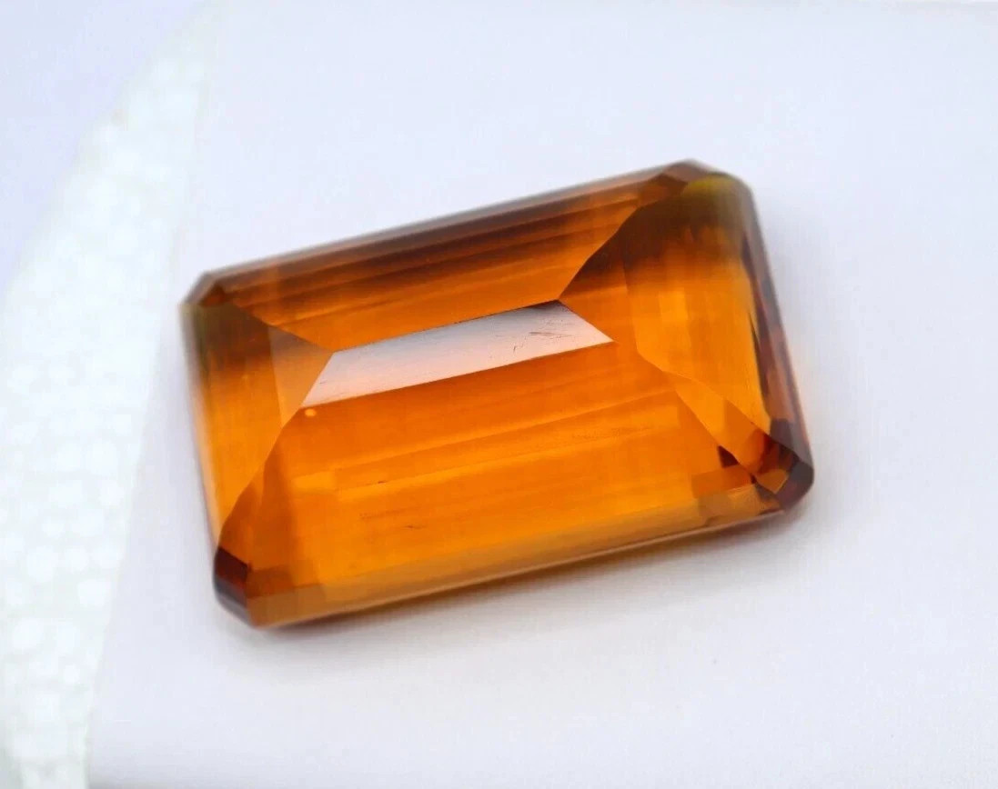 120 Ct+ Natural Emerald Cut Deep Orange Topaz GIE Certified Loose Gemstone