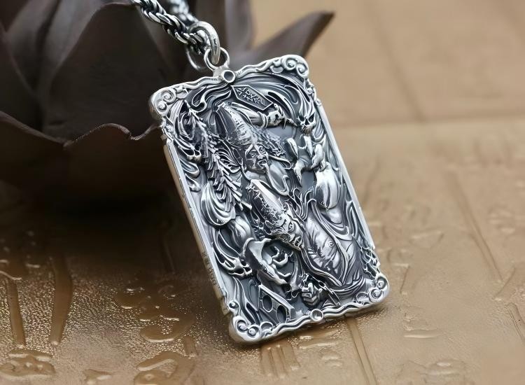 Pure 999 Fine Silver Ghosts of Impermanence Amulet Oblong Pendant 31-32g 55*30mm