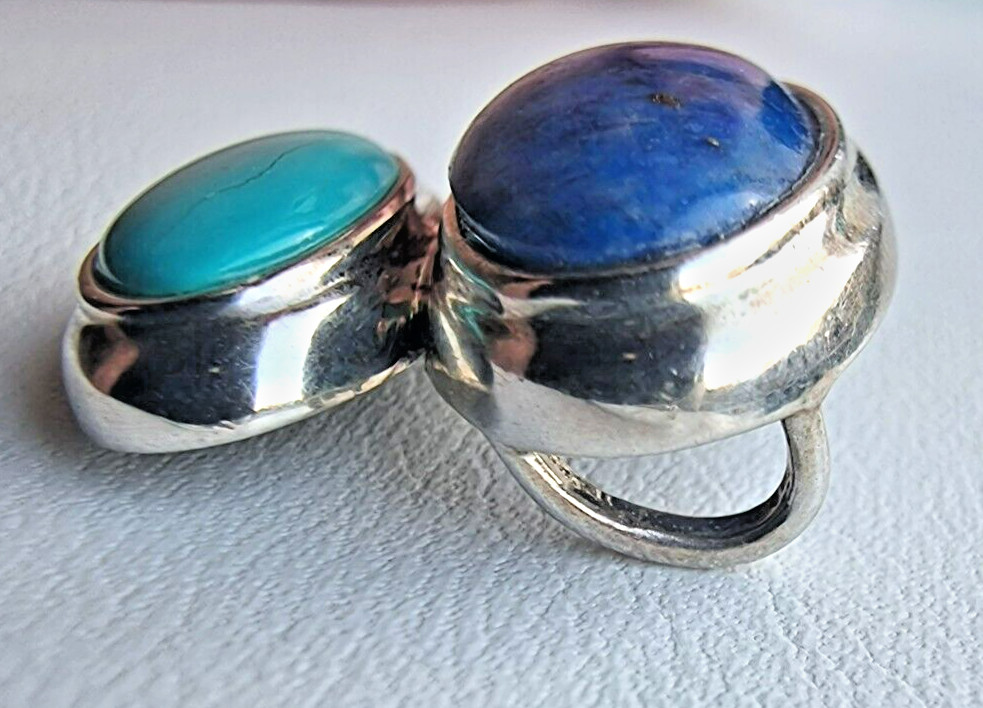 925 STERLING SILVER OVAL 20×19 mm. LAPIS AND OVAL 14×7 mm. TURQUOISE NECKLACE
