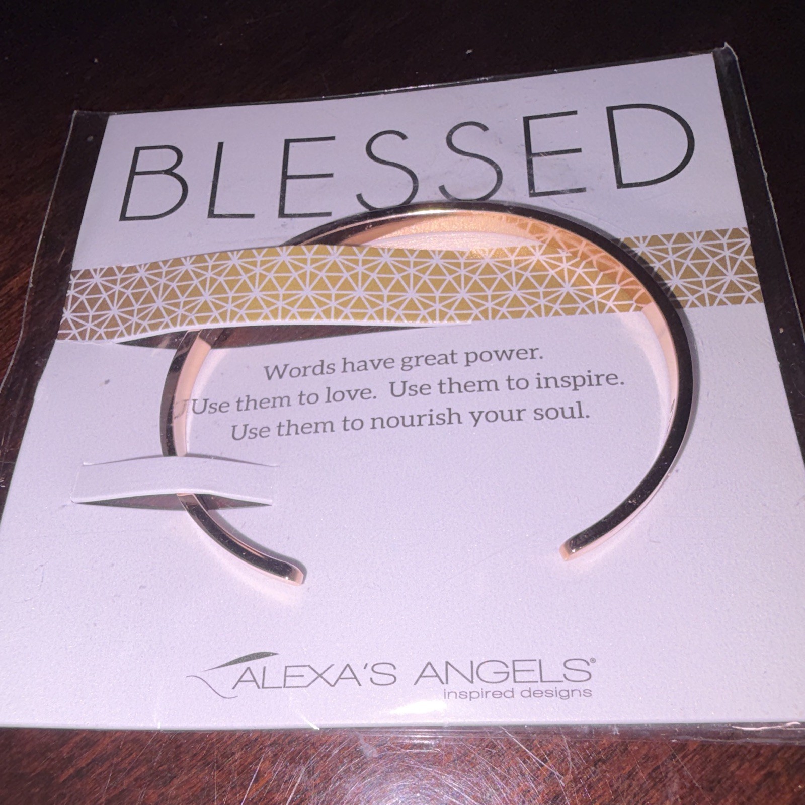 Alexa’s Angels Blessed Engraved Gold Tone Stainless Steel Cuff Bracelet