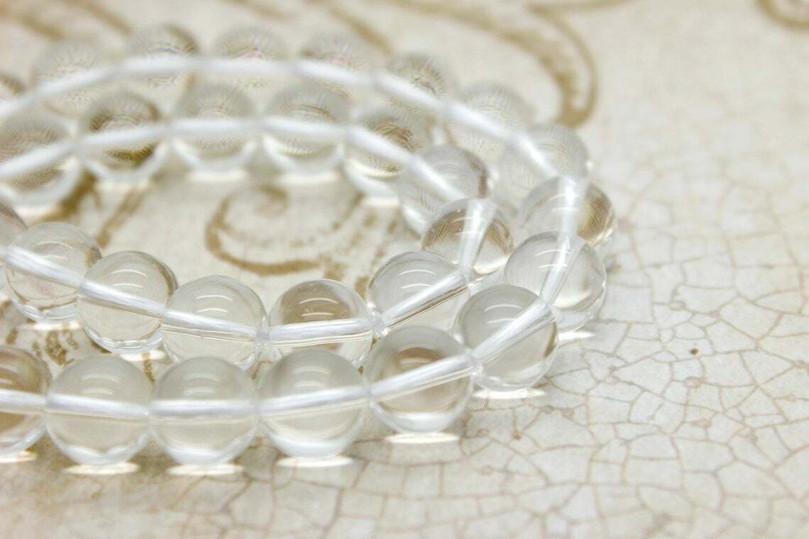 Clear Quartz Crystal Transparent Natural Smooth Round Gemstone Beads – PG20
