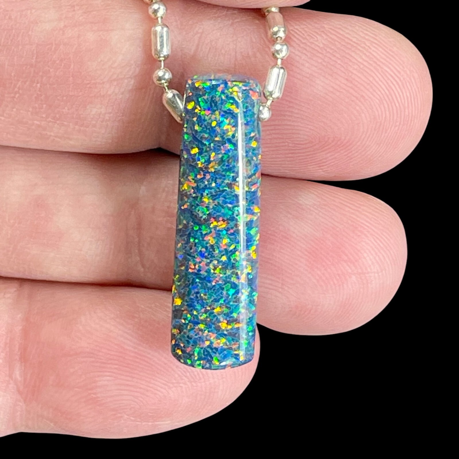 DVH 12ct Black Bello Opal Shield Bead Pendant Synthetic OOAK Big Hole 30x8x8mm