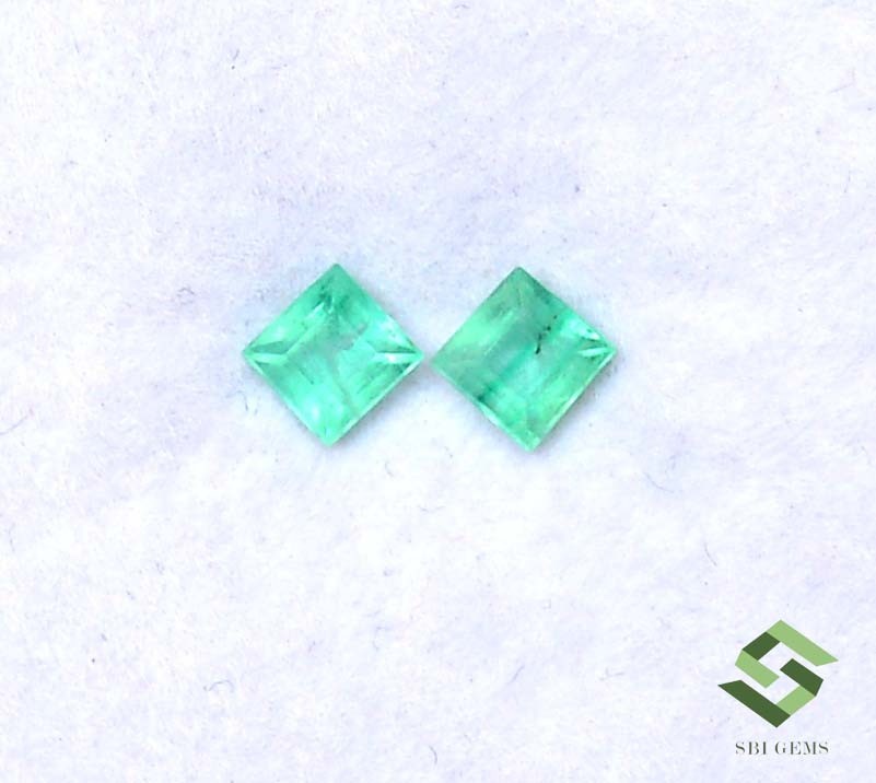 4×4 mm Certified Natural Emerald Square Cut Pair 0.63 CTS Untreated Loose Gems