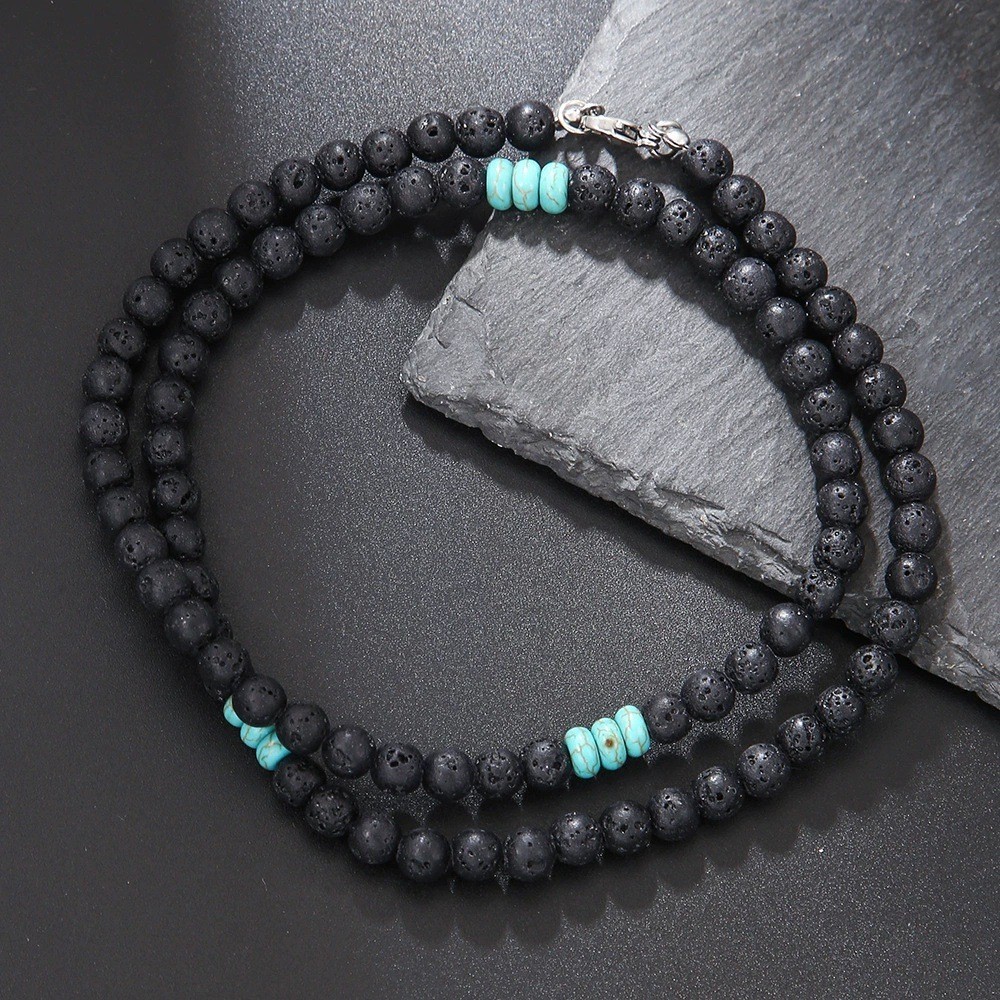 Men Beaded Choker Necklace Hiphop Jewelry Trendy Black Agate Chain Necklace Gift