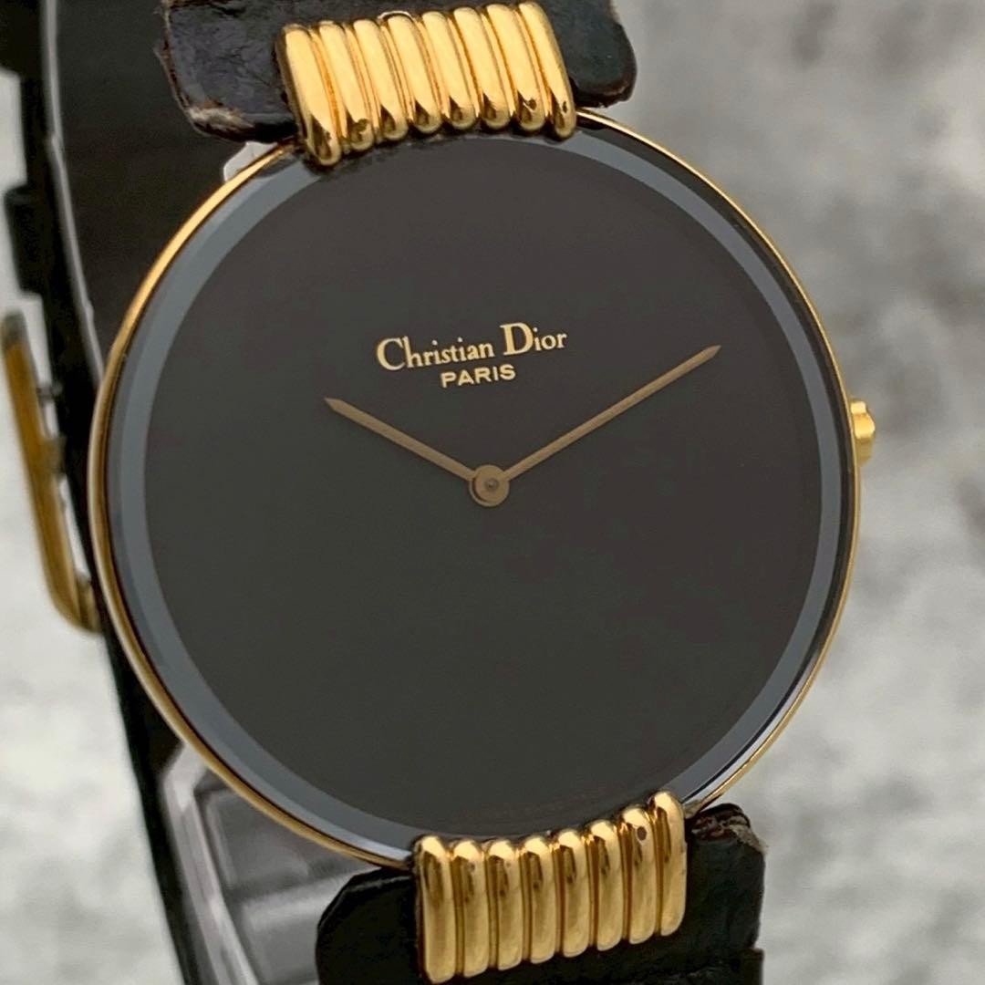 Dior Bagheera Black Moon 47.153.3 Gold Quartz Watch Japan 0715607