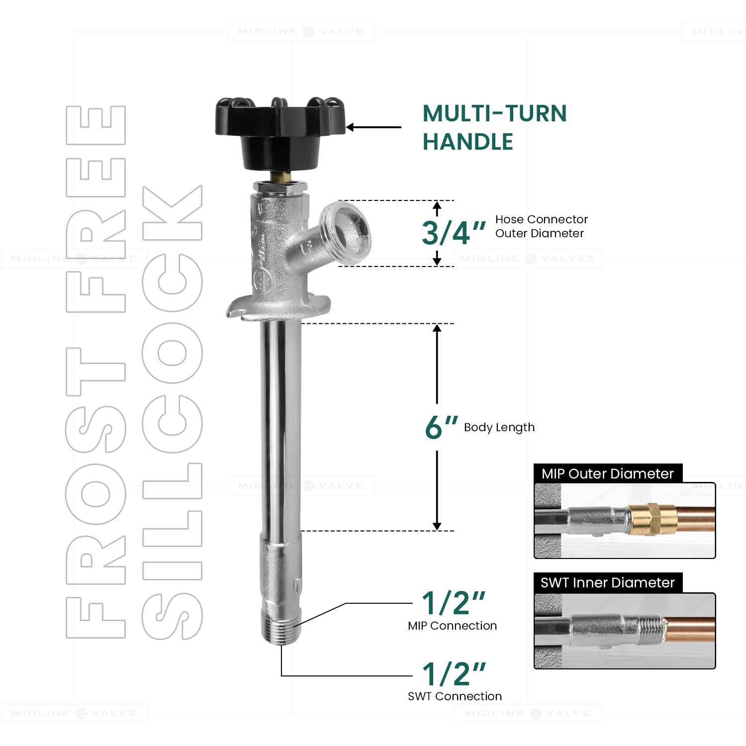 Frost Free Anti Siphon Sillcock Outdoor Hose Bibb Valve Brass Chrome 6 Inch