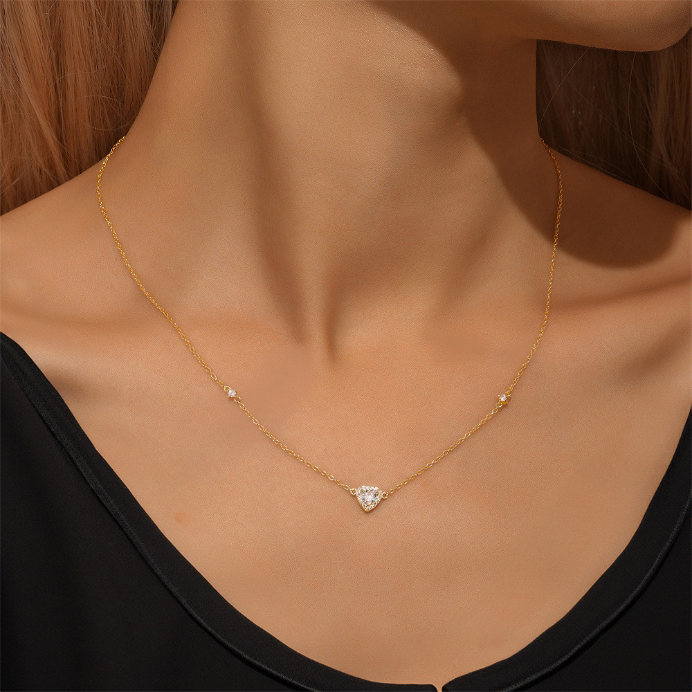 Gold Plated 925 Sterling Silver CZ Heart Pendant Necklace for Women