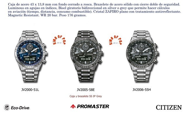 CITIZEN JV2000-51L , Sky Pilot , Promaster, Zafiro,20 Bar *FREE SHIPPING*