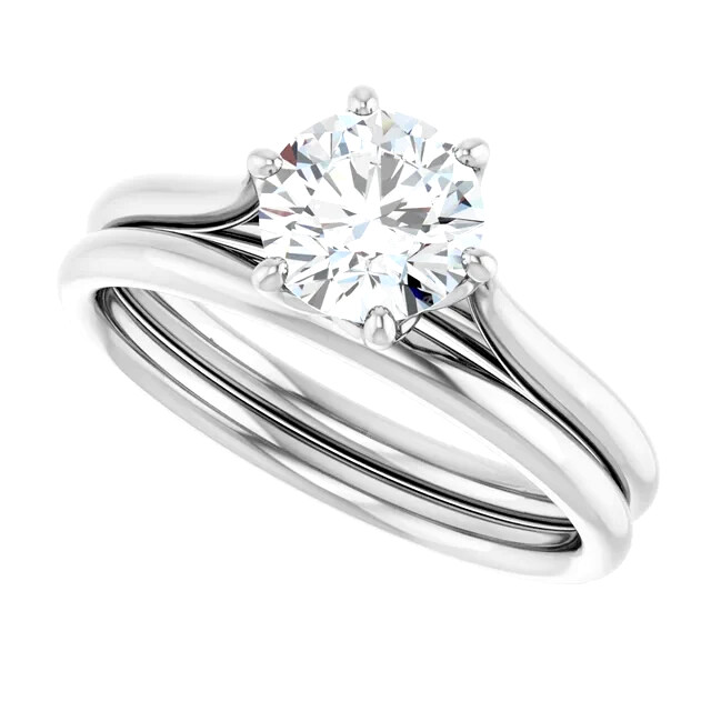 14K White Gold Solitaire Ring Setting Tulip Flower Style 6 Prong 4mm to 9mm